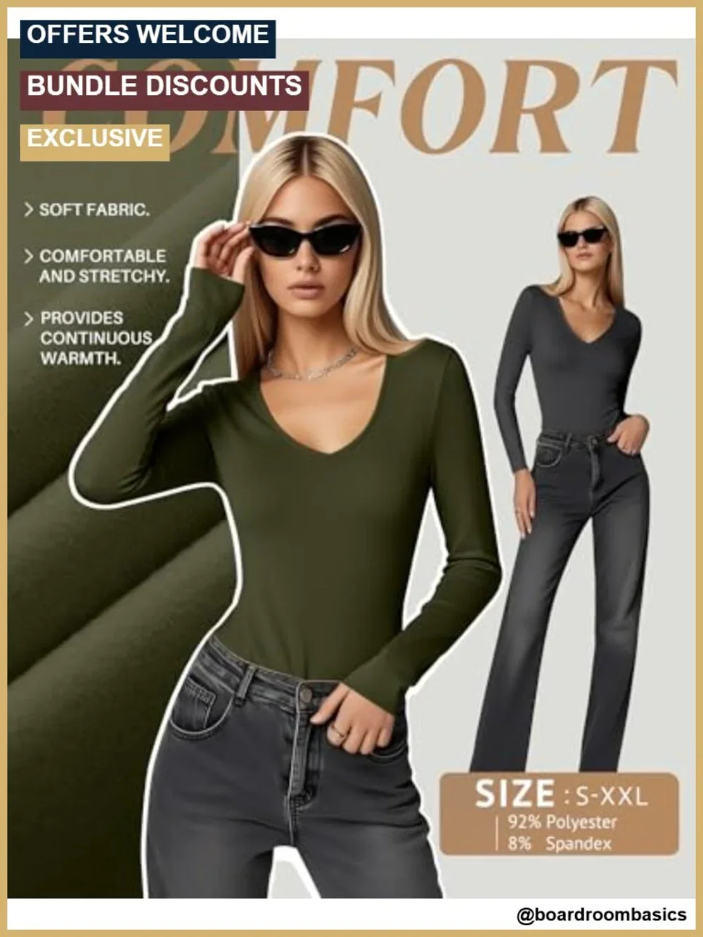 4 Pack Women's Fleece Thermal Long Sleeve V-Neck Tops with Spandex